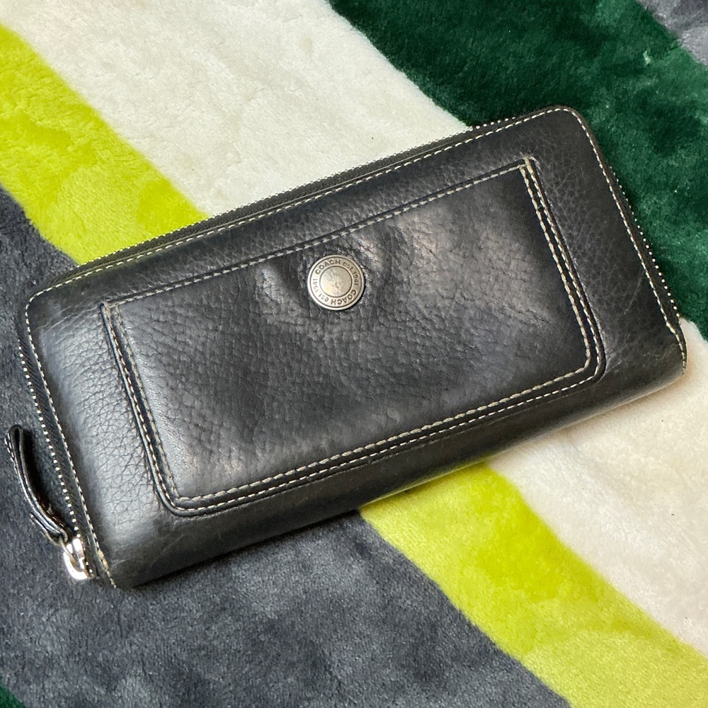 Coach Black Leather Wallet with Silver Details